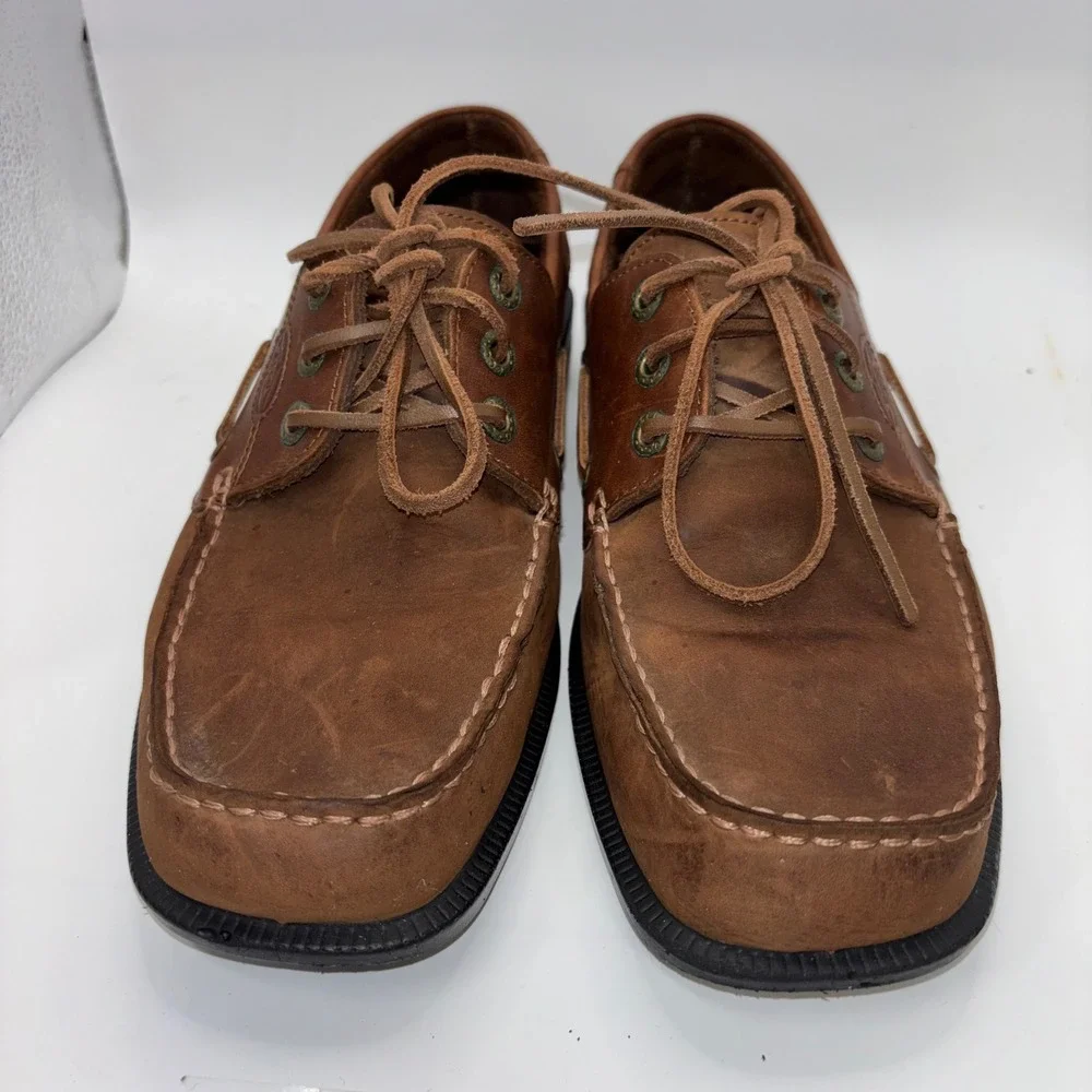 ECCO Mens Brown Leather Water Repellent Boat Shoes RubberTech Loafers 43 9-9.5